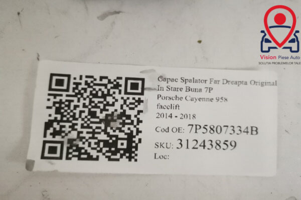 Capac Spalator Far Dreapta Original In Stare Buna 7P Porsche Cayenne 958 (facelift) 2014 2015 2016 2017 2018 7P5807334B - imagine 6